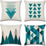 4 pieces of 45 x 45 cm pillowcases, square decorative pillow cover for sofa cushion with printed blue triangle design.